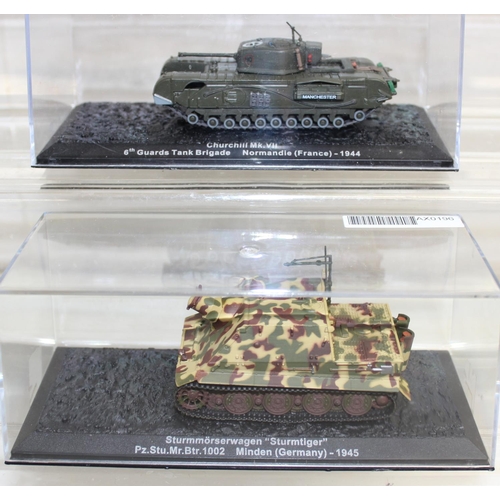 651 - Quantity of scale model WWII military vehicles to include Paladin SP howitzer, Churchill Mk VII tank... 