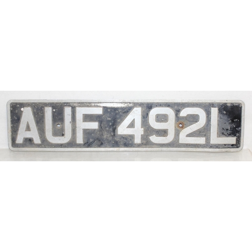 749 - Qty of vintage pressed aluminium car number plates to British and European examples, largest approx ... 