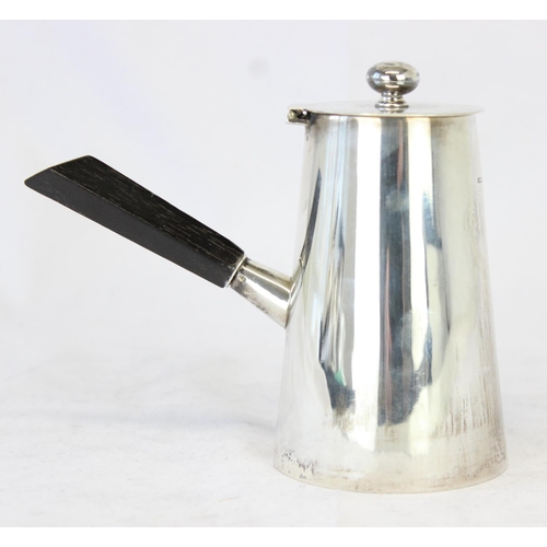 1098 - An Edwardian silver chocolate pot with angular ebony handle to the side, marks rubbed but likely a s... 