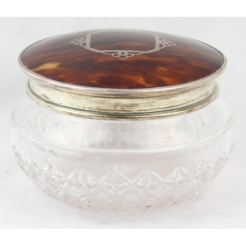 1099H - A cut glass dressing table jar with silver and tortoiseshell lid, marked for Birmingham 1924 by Walk... 