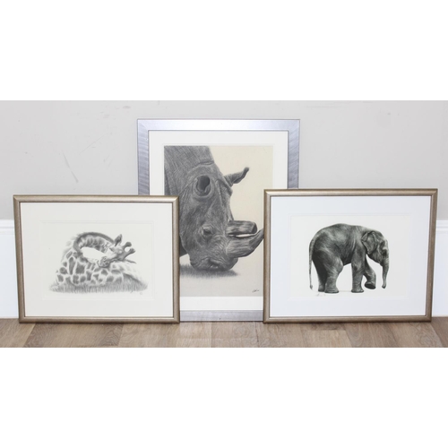 465 - Gareth Lloyd (British, XX-XXI), 3 assorted limited edition prints to inc elephant, giraffe and rhino... 