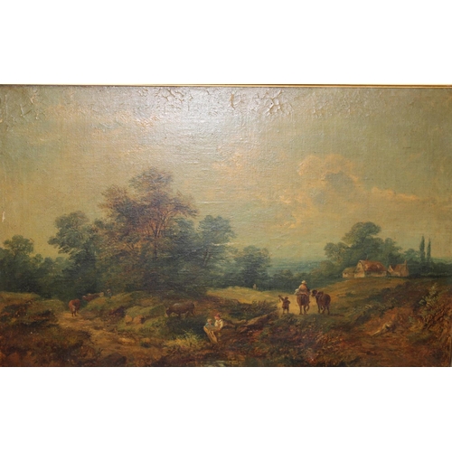 466 - A large 19th century oil on canvas of a pastoral landscape, seemingly unsigned, with Charles H West ... 