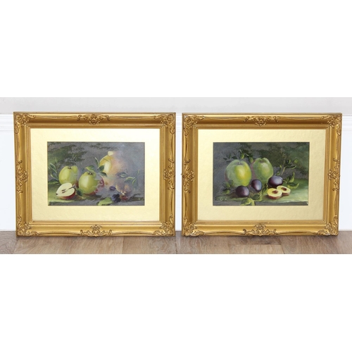 467 - A pair of 19th or 20th century oils on board depicting still life of fruit, signed KGJ lower left an... 