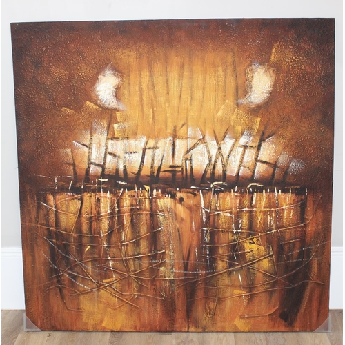 468 - Very large abstract textured oil on canvas, seemingly unsigned, approx 150cm x 150cm