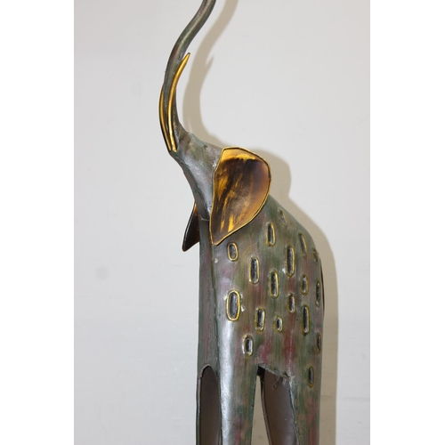 1583 - 3 reclaimed metal animal sculptures to include a Rhino and 2 elephants, elephants approx 80cm tall