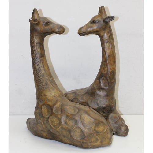 1584 - Vintage bronzed effect model of 2 loving giraffes, approx 42cm tall