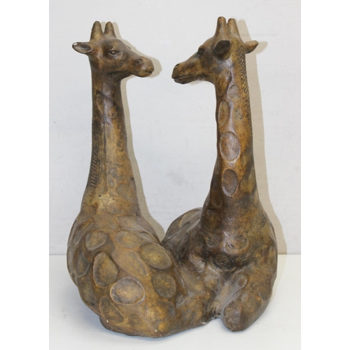 1584 - Vintage bronzed effect model of 2 loving giraffes, approx 42cm tall