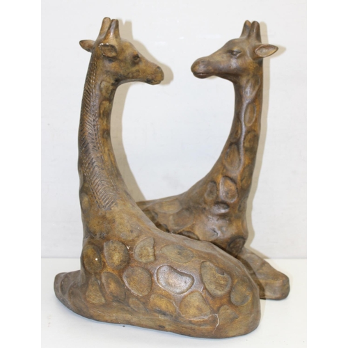 1584 - Vintage bronzed effect model of 2 loving giraffes, approx 42cm tall