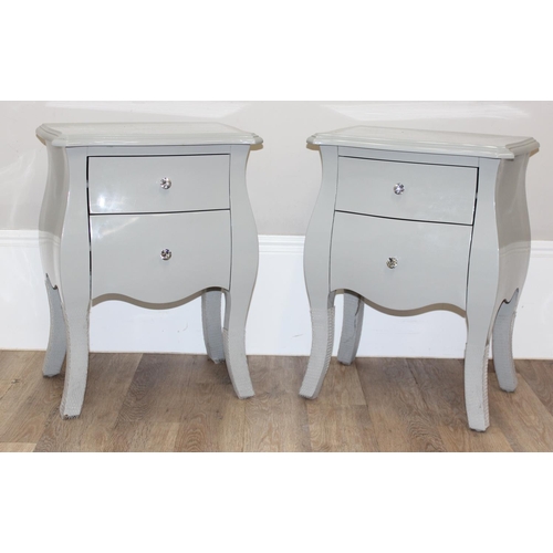 184 - A pair of modern taupe coloured 2 drawer bedside cabinets by Walter of Wabash, French style with cry... 