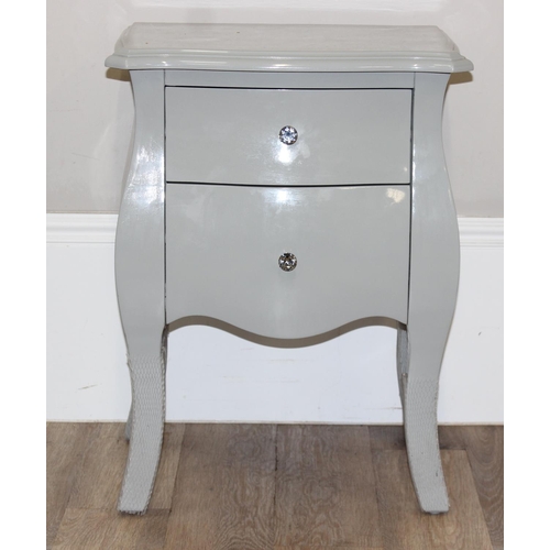 184 - A pair of modern taupe coloured 2 drawer bedside cabinets by Walter of Wabash, French style with cry... 