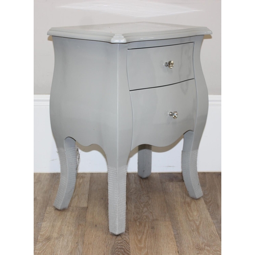 184 - A pair of modern taupe coloured 2 drawer bedside cabinets by Walter of Wabash, French style with cry... 