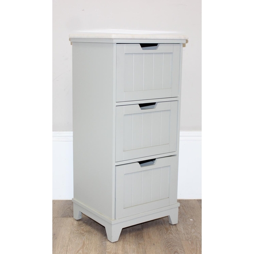 185 - Modern 3 drawer marble topped bathroom storage cabinet, approx 38cm W x 33cm D x 84cm H