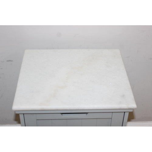 185 - Modern 3 drawer marble topped bathroom storage cabinet, approx 38cm W x 33cm D x 84cm H