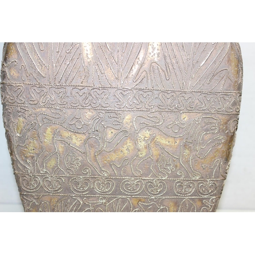 268E - Large highly decorative metal effect lamp with fabric shade by Uttermost lamps, approx 80cm tall