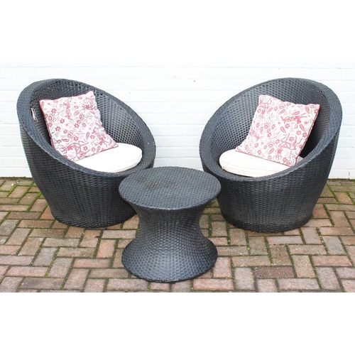 313 - Rattan 2 seat bistro barrel table set, table approx 51cm W x 40cm H