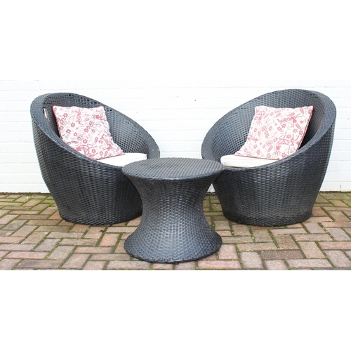 313 - Rattan 2 seat bistro barrel table set, table approx 51cm W x 40cm H