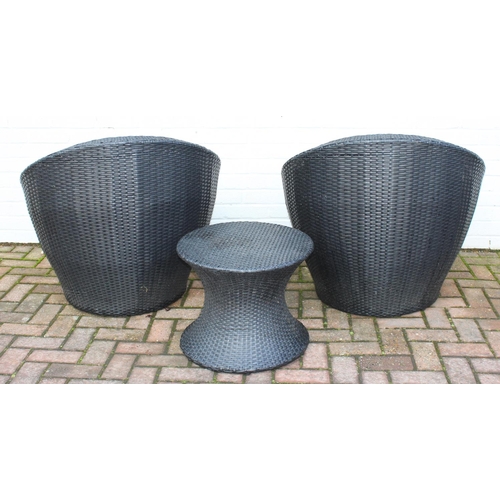 313 - Rattan 2 seat bistro barrel table set, table approx 51cm W x 40cm H