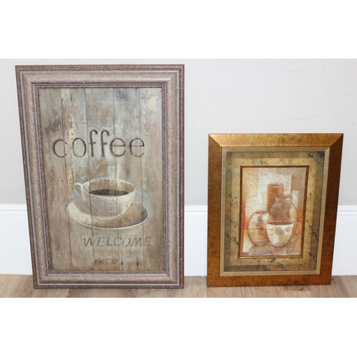 474 - 2 various framed artworks to include a print of a repurposed café sign and another nicely framed sti... 