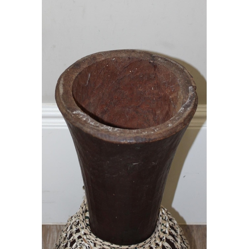 720A - 3 vintage goat skin drums to include a large Djembi drum, largest approx 63cm tall