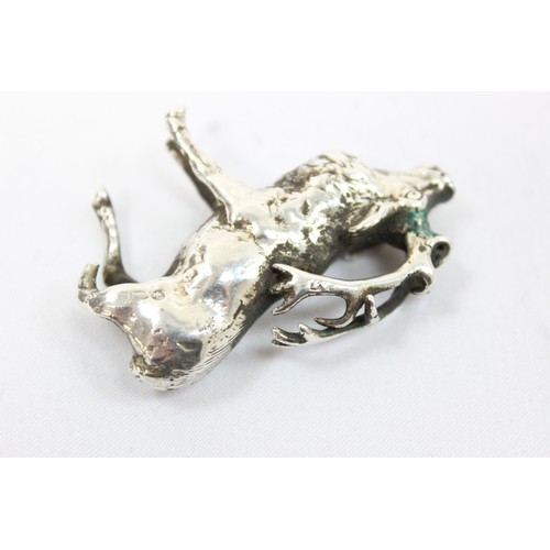 1092 - An unusual vintage cast silver model of a stag or deer, indistinctly marked in places but XRF confir... 