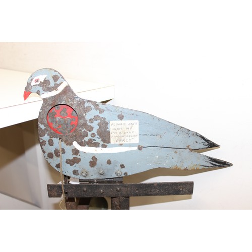 1359 - A vintage folk art painted metal air rifle target of a pigeon mounted with a bell and a vintage Hane... 