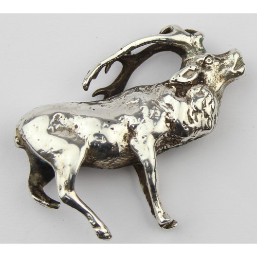 1092 - An unusual vintage cast silver model of a stag or deer, indistinctly marked in places but XRF confir... 