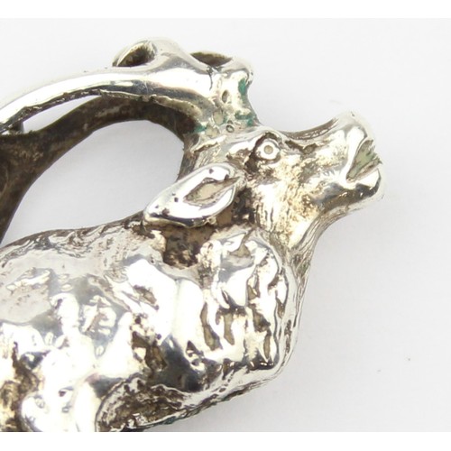 1092 - An unusual vintage cast silver model of a stag or deer, indistinctly marked in places but XRF confir... 