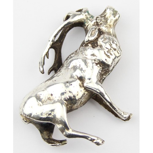 1092 - An unusual vintage cast silver model of a stag or deer, indistinctly marked in places but XRF confir... 