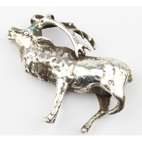 1092 - An unusual vintage cast silver model of a stag or deer, indistinctly marked in places but XRF confir... 