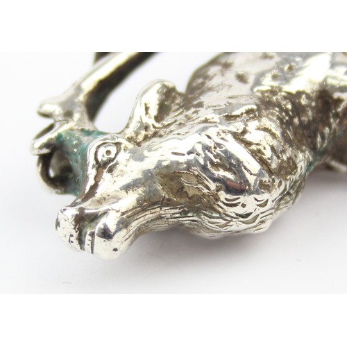 1092 - An unusual vintage cast silver model of a stag or deer, indistinctly marked in places but XRF confir... 