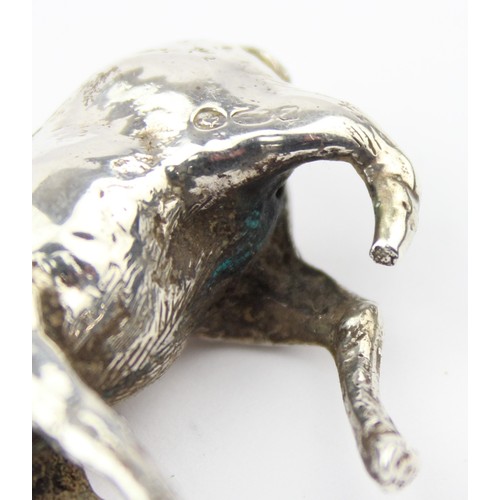 1092 - An unusual vintage cast silver model of a stag or deer, indistinctly marked in places but XRF confir... 