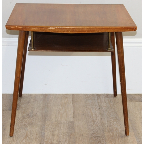 77 - An unusual mid-century side table with under tier or magazine rack, seemingly unmarked, approx 61cm ... 