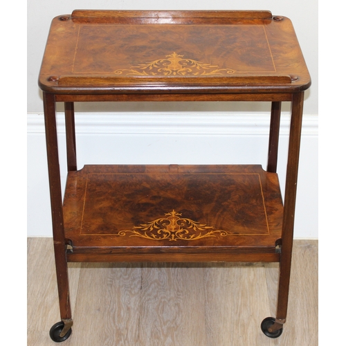 115 - 2 pieces of unusual burr walnut furniture, a side table and trolley, believed to be formed from a 19... 