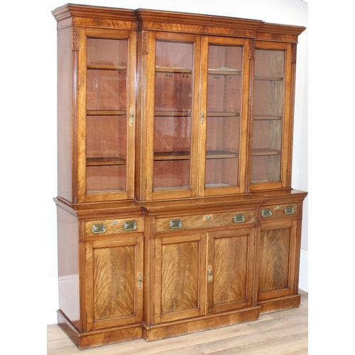 198I - A superb quality 19th century mahogany breakfront bookcase with 4 door glazed top and adjustable she... 