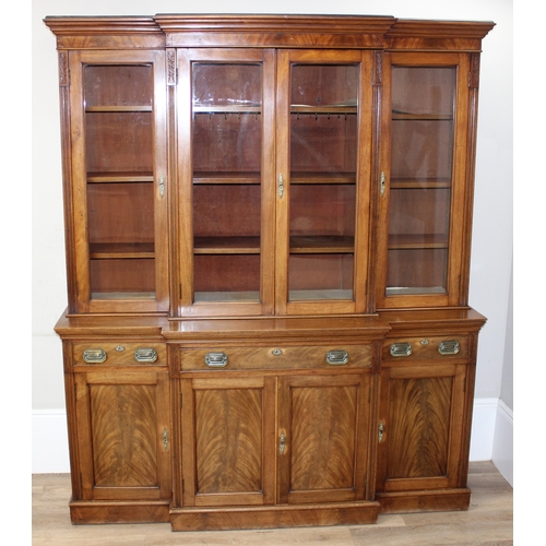 198I - A superb quality 19th century mahogany breakfront bookcase with 4 door glazed top and adjustable she... 