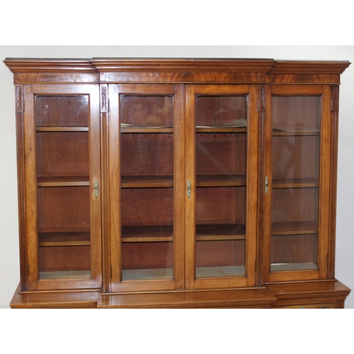 198I - A superb quality 19th century mahogany breakfront bookcase with 4 door glazed top and adjustable she... 