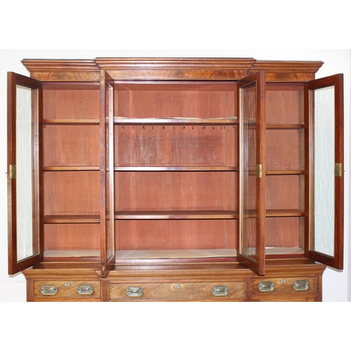 198I - A superb quality 19th century mahogany breakfront bookcase with 4 door glazed top and adjustable she... 