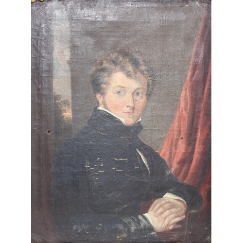 350 - A late 18th or early 19th century oil on canvas portrait of a young gentleman, seemingly unsigned an... 