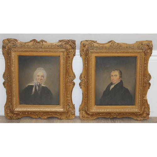 351 - A pair of early 19th century portraits depicting an elderly male and female, superb quality watercol... 