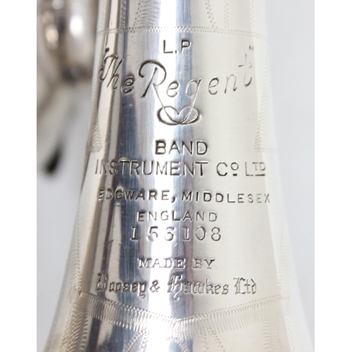 708 - Vintage Boosey & Hawkes Ltd 'The Regent' silver plated cornet in a Kitchen's of Leeds carry case