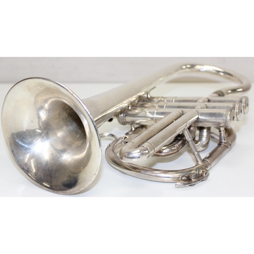 708 - Vintage Boosey & Hawkes Ltd 'The Regent' silver plated cornet in a Kitchen's of Leeds carry case