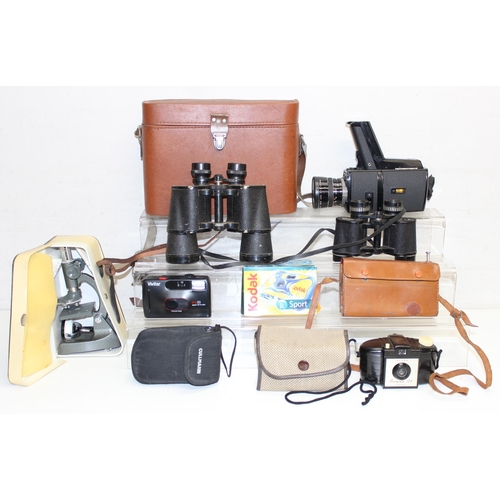 715 - Qty of assorted vintage binoculars, cameras and other optical items