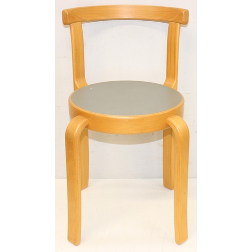 98 - Magnus Olesen of Denmark, a retro bentwood child's chair with grey seat, labels to base, approx 37cm... 