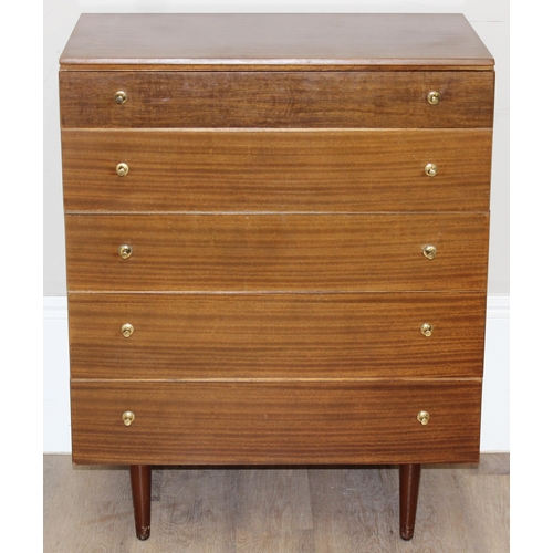 53 - Wrighton Furniture, a retro 5 drawer chest of drawers with cone shaped brass handles, approx 76cm wi... 