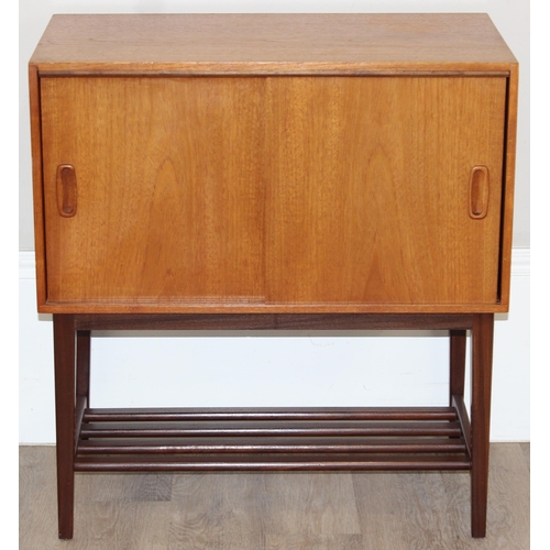 93 - A mid-century record cabinet with slatted base, believed to be Danish, approx 71cm x 40cm x 77cm