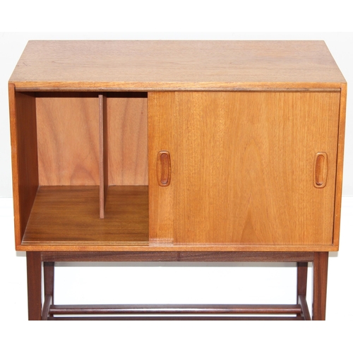 93 - A mid-century record cabinet with slatted base, believed to be Danish, approx 71cm x 40cm x 77cm