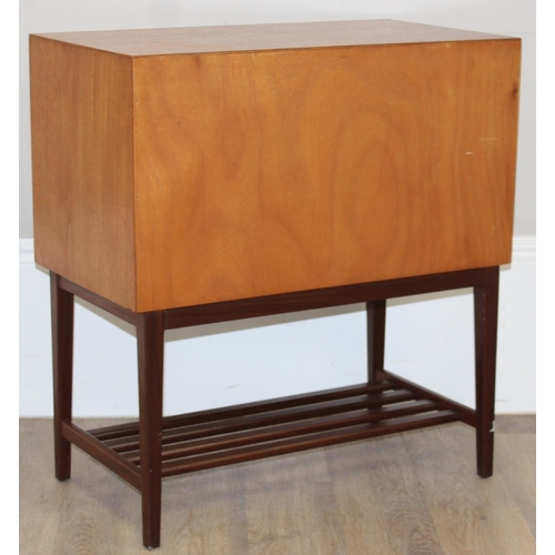 93 - A mid-century record cabinet with slatted base, believed to be Danish, approx 71cm x 40cm x 77cm