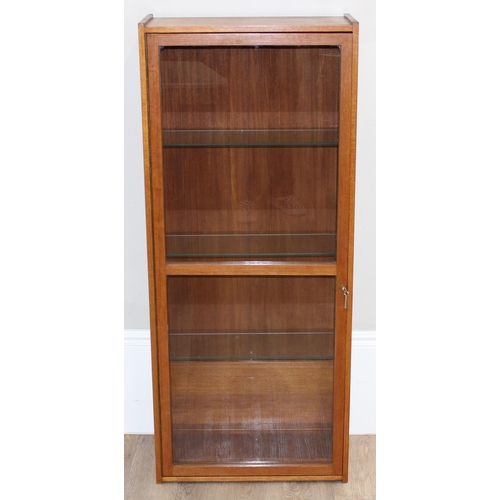 45 - A retro teak glazed bookcase or display cabinet with glass shelves, possibly G-Plan, approx 57cm x 2... 