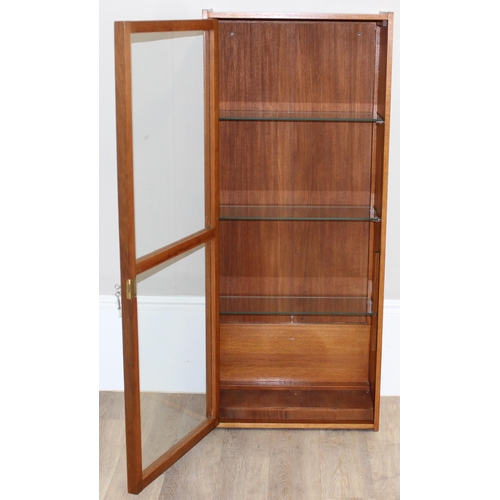 45 - A retro teak glazed bookcase or display cabinet with glass shelves, possibly G-Plan, approx 57cm x 2... 