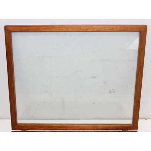 279 - A glazed wooden table top display case ideal for antiques fairs, approx 46cm x 38cm x 4cm